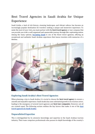 Best Travel Agencies in Saudi Arabia for Unique Experience