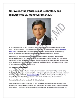 Meet Munavvar Izhar, MD: A Nephrology and Dialysis Specialist |2023