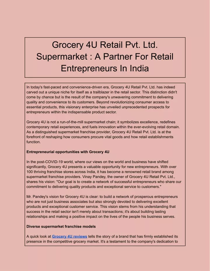 grocery 4u retail pvt ltd supermarket a partner