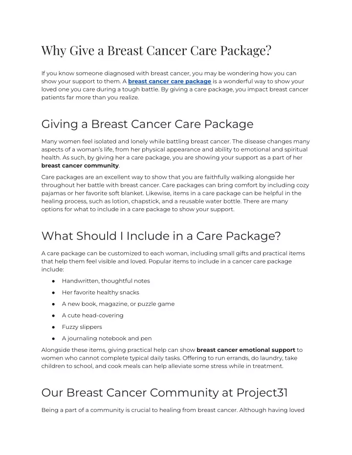 why give a breast cancer care package