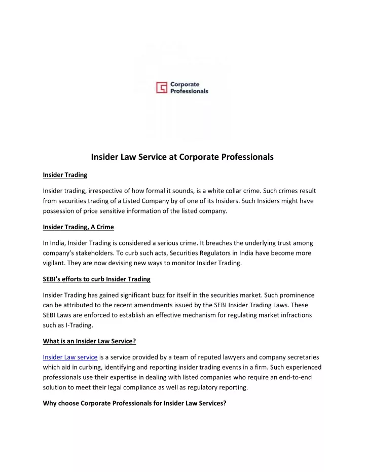 insider law service at corporate professionals