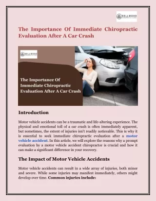 The Importance Of Immediate Chiropractic Evaluation After A Car Crash