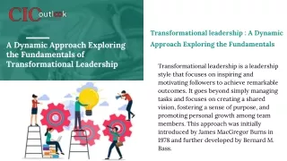 A Dynamic Approach Exploring the Fundamentals of Transformational Leadership