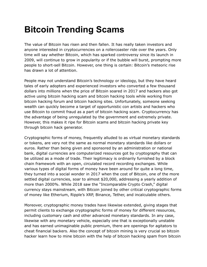 bitcoin trending scams