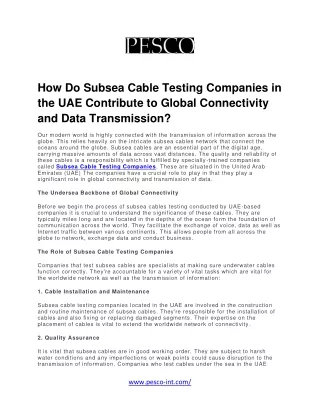 How Do Subsea Cable Testing Companies in the UAE Contribute to Global Connectivity and Data Transmission