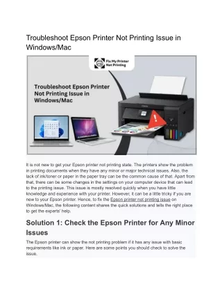 Troubleshoot Epson Printer Not Printing Issue in Windows_Mac