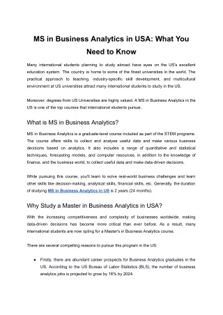MS in Business Analytics in USA: What You Need to Know