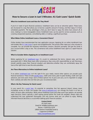 How to Secure a Loan in Just 5 Minutes: A1 Cash Loans' Quick Guide