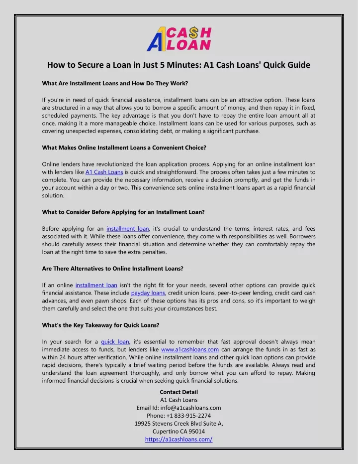 how to secure a loan in just 5 minutes a1 cash