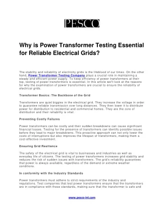 Why is Power Transformer Testing Essential for Reliable Electrical Grids