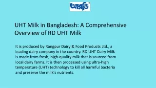 UHT Milk in Bangladesh A Comprehensive Overview of RD UHT Milk