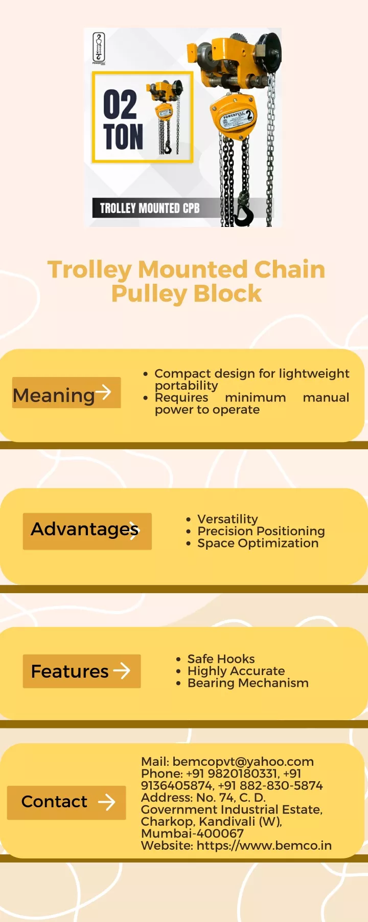 trolley mounted chain pulley block