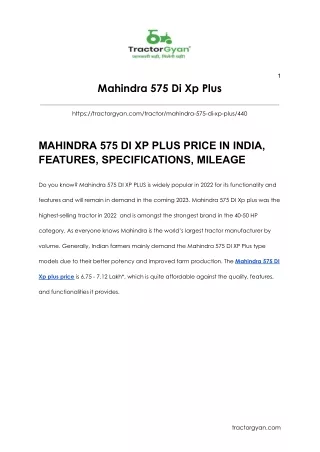 Mahindra 575 Di Xp Plus - Tractorgyan