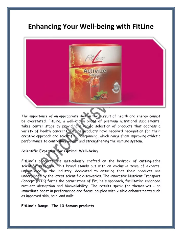 enhancing your well being with fitline