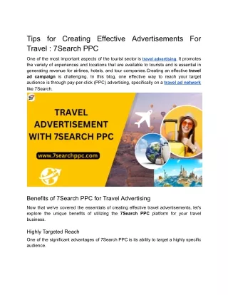 Tips for Creating Effective Advertisements For Travel : 7Search PPC