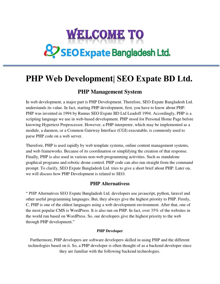 php web development seo expate bd ltd