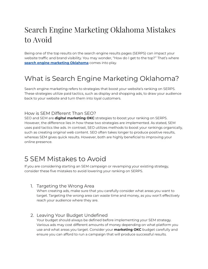 search engine marketing oklahoma mistakes to avoid