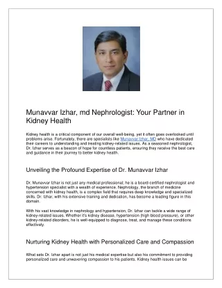 Navigating Kidney Health:  Munavvar Izhar, md Expertise in Nephrology