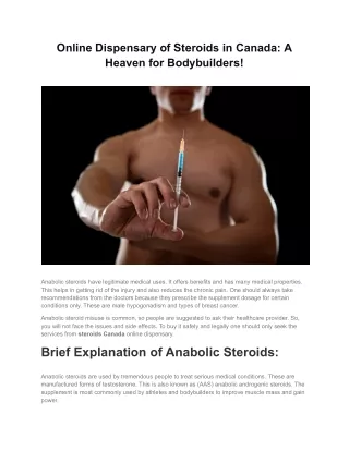Online Dispensary of Steroids in Canada_ A Heaven for Bodybuilders!