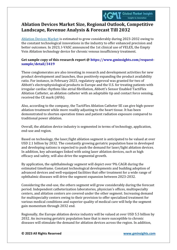 ablation devices market size regional outlook