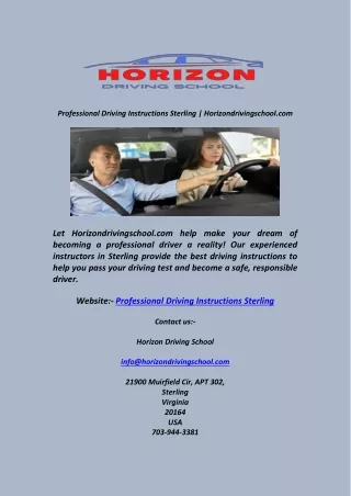 Professional Driving Instructions Sterling   Horizondrivingschool com