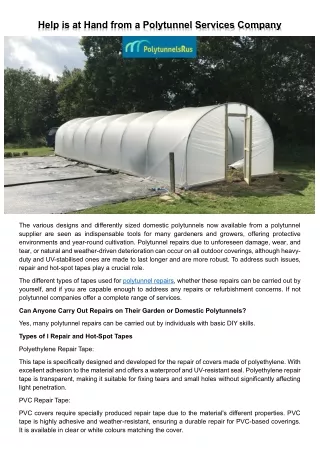 Help is at Hand from a Polytunnel Services Company