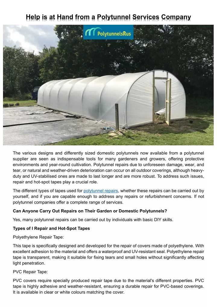 help is at hand from a polytunnel services company