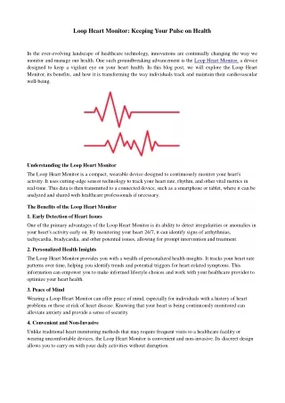 Loop Heart Monitor Keeping Your Pulse on Health