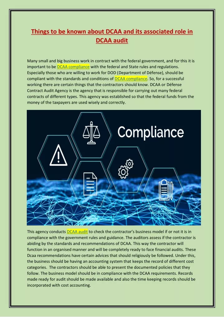 things to be known about dcaa and its associated