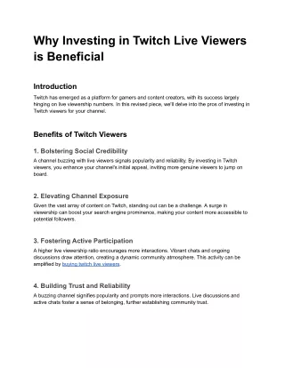 Why Investing in Twitch Live Viewers is Beneficial