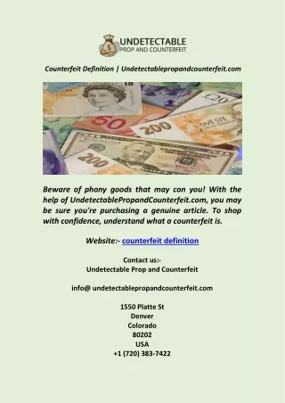 Counterfeit Definition  Undetectablepropandcounterfeit com