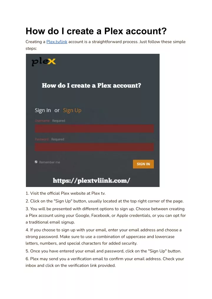 how do i create a plex account