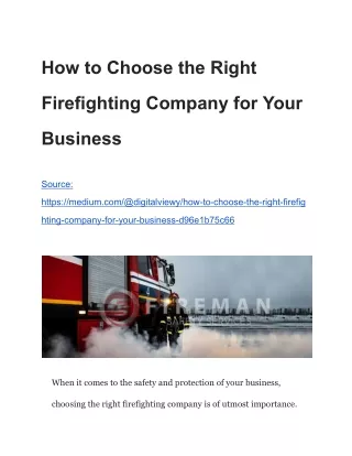 How to Choose the Right Firefighting Company for Your Business