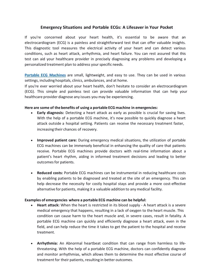 emergency situations and portable ecgs