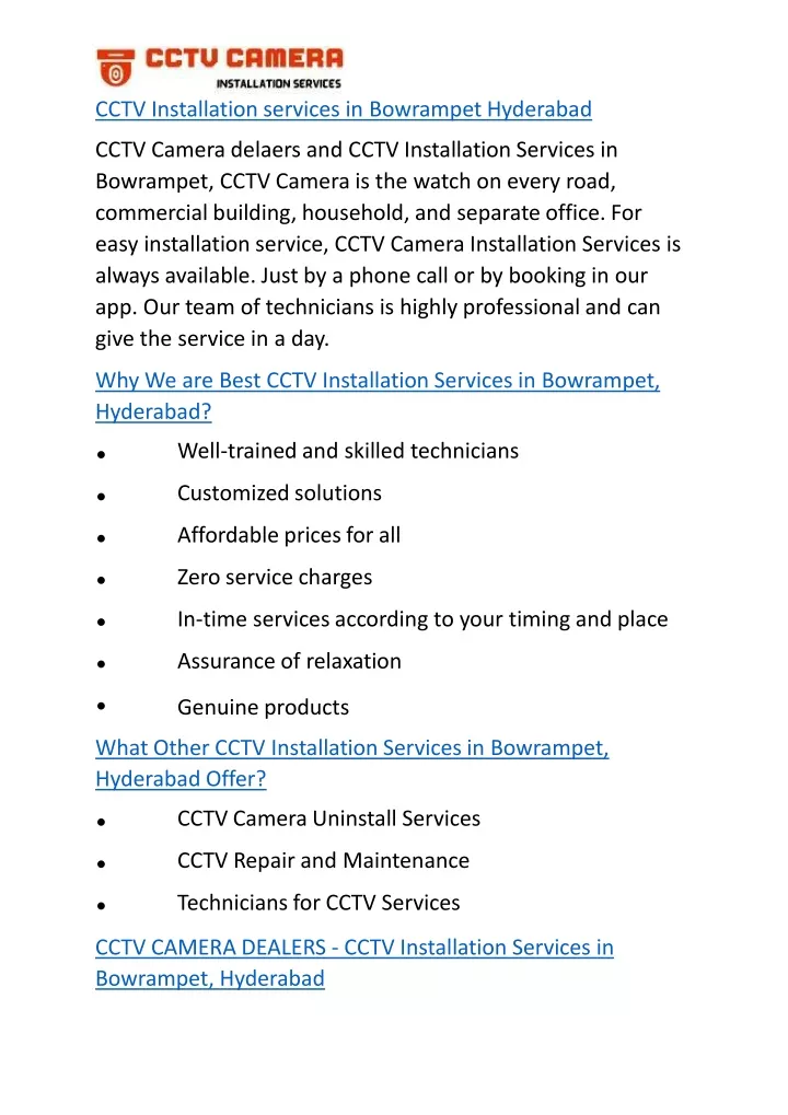 cctv installation services in bowrampet hyderabad