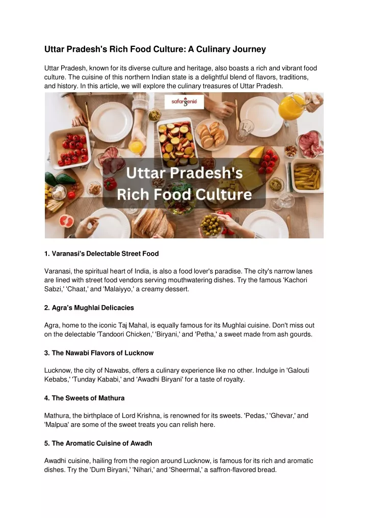 uttar pradesh s rich food culture a culinary