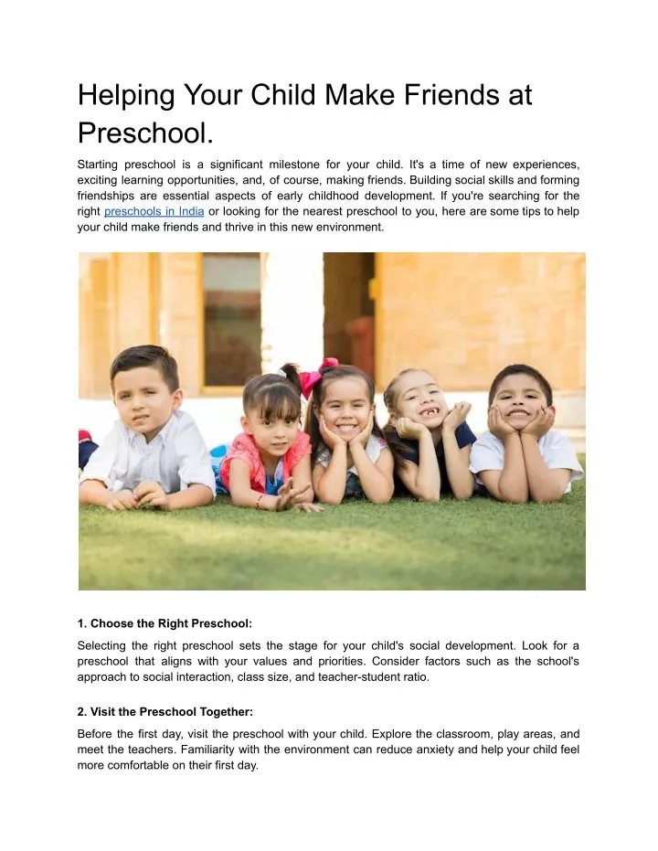helping your child make friends at preschool
