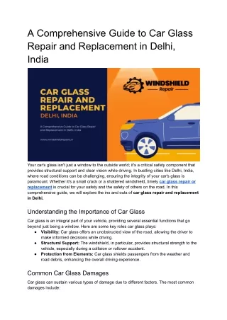 A Comprehensive Guide to Car Glass Repair and Replacement in Delhi, India