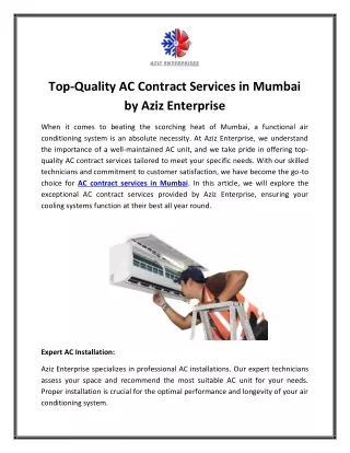 Top-Quality AC Contract Services in Mumbai by Aziz Enterprise