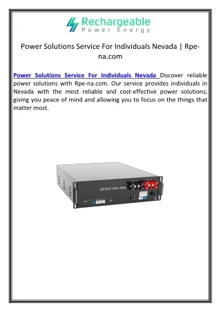 power solutions service for individuals nevada