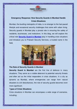 Emergency Response  How Security Guards in Mumbai Handle Crisis Situations