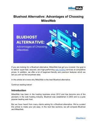Bluehost Alternative_ Advantages of Choosing MilesWeb