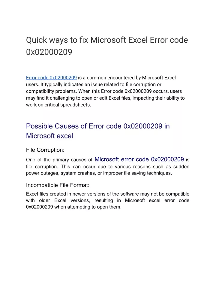 quick ways to fix microsoft excel error code