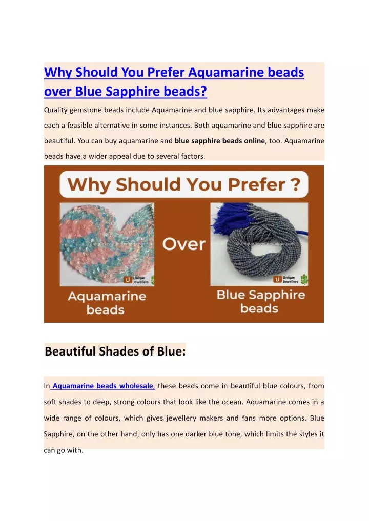 why should you prefer aquamarine beads over blue