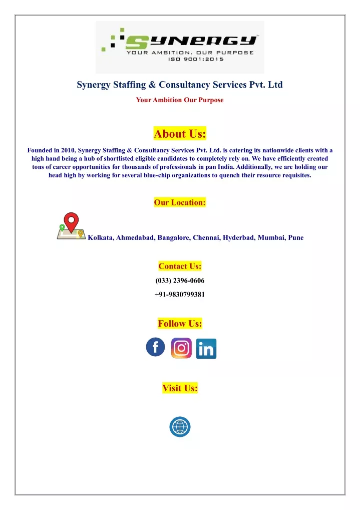 synergy staffing consultancy services pvt ltd