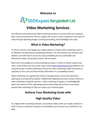 Video Marketing Service  SEO Expert Bangladesh LTD