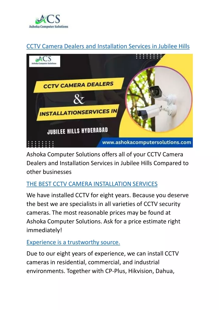 cctv camera dealers and installation services