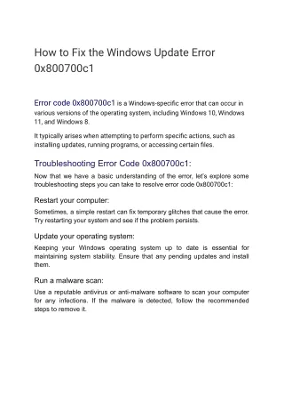 how to fix the windows update error 0x800700c1