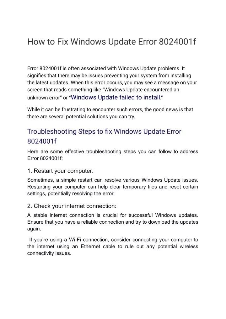 how to fix windows update error 8024001f