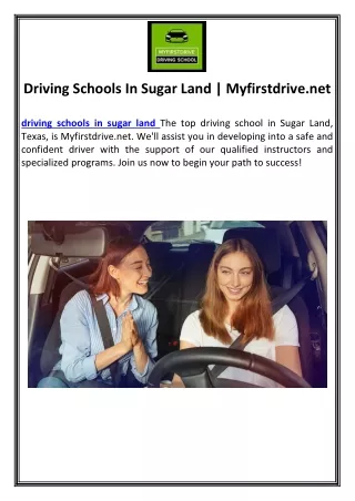 Driving Schools In Sugar Land | Myfirstdrive.net